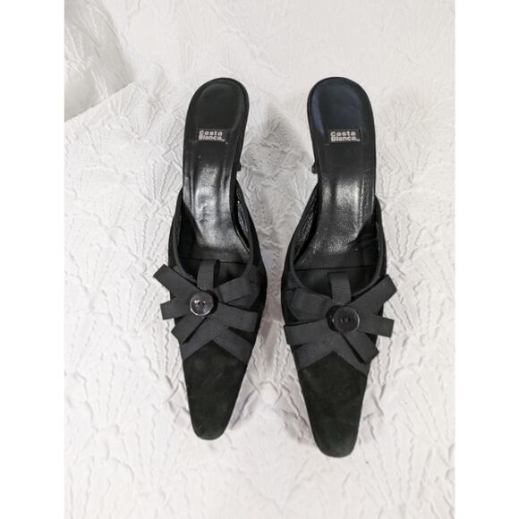 COSTA BLANCA! SUPER UNIQUE BLACK GENUINE SUEDE BOW DETAIL SLIDES, HEELS! SZ 9N - Picture 4 of 10